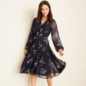 Ann Taylor Petite Floral Pleated Flare Dress
